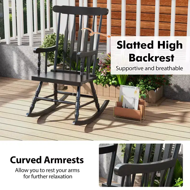 Costway Set of 2 Wood Rocking Chair Glossy Finish White\ Coffe