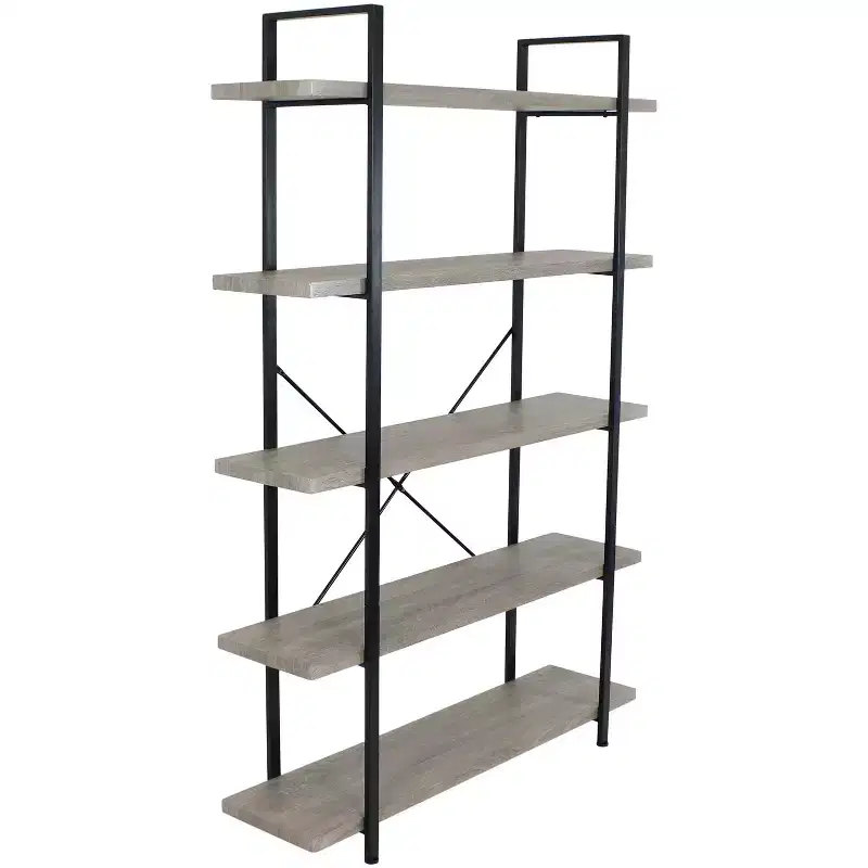 Sunnydaze 5 Shelf Industrial Style Freestanding Etagere Bookshelf with Wood Veneer Shelves - Oak Gray Veneer