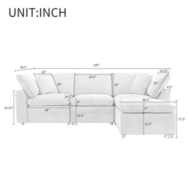 Plush Down-Filled Sectional Sofa with Convertible Design, L-Shaped Couch featuring a Reversible Chaise