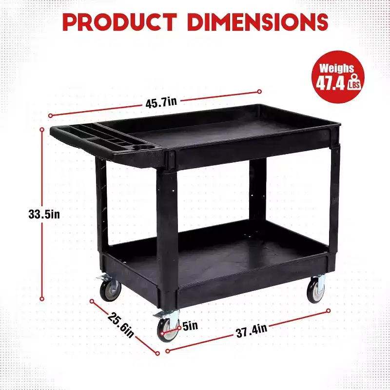 Industrial 2-Shelf Rolling Cart, 550 lbs Capacity Utility Cart with Locking Wheels, Large Plastic Service Cart for Warehouse Garage Workshop Kitchen