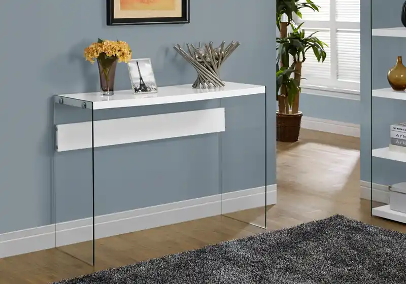 44 Modern Sofa Table - White with Glass Legs
