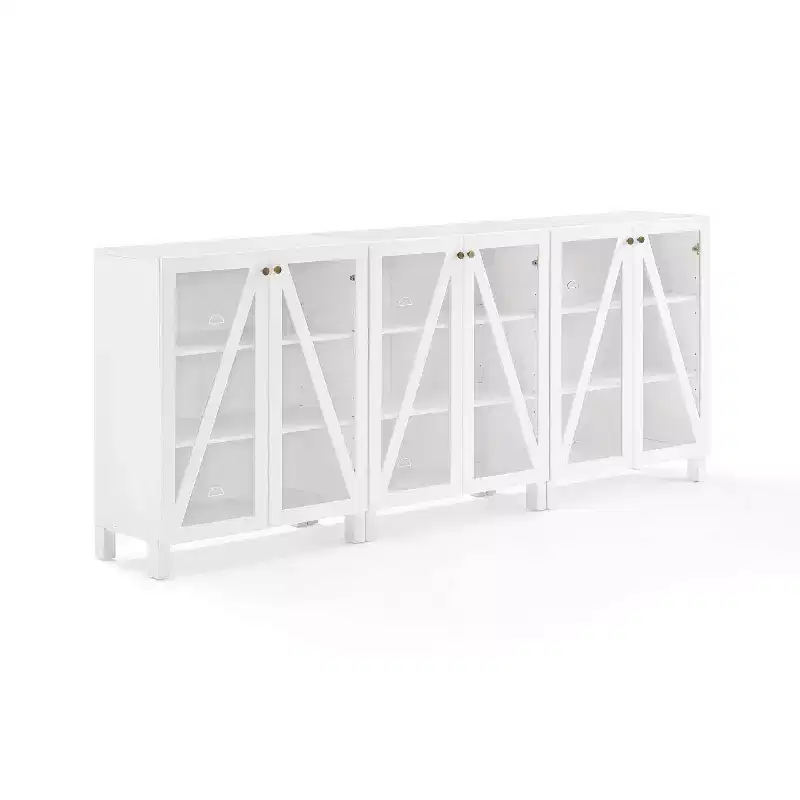 Crosley 90" Cassai 3pc Media Sideboard Cabinet Set of 3 Storage Pantries Modern Farmhouse Style, Adjustable Shelves