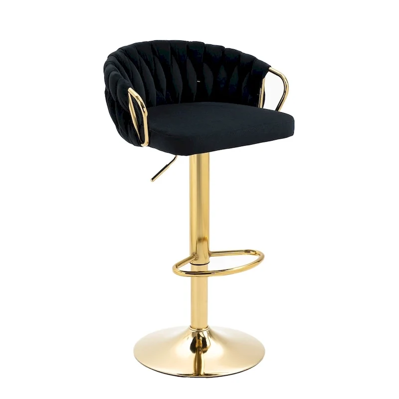 Set of 4 Bar Stool Adjustable Height Swivel Velvet Woven