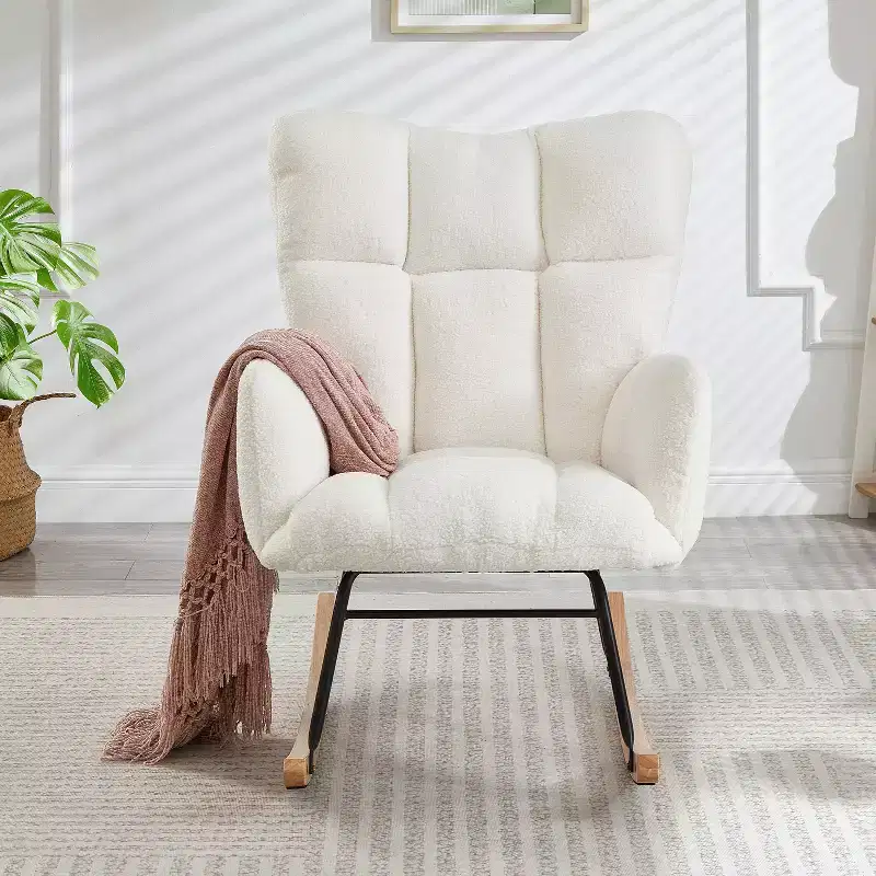 High-Back Rocking Chair – Green / Ivory / Pink, Single Seat, Upholstered