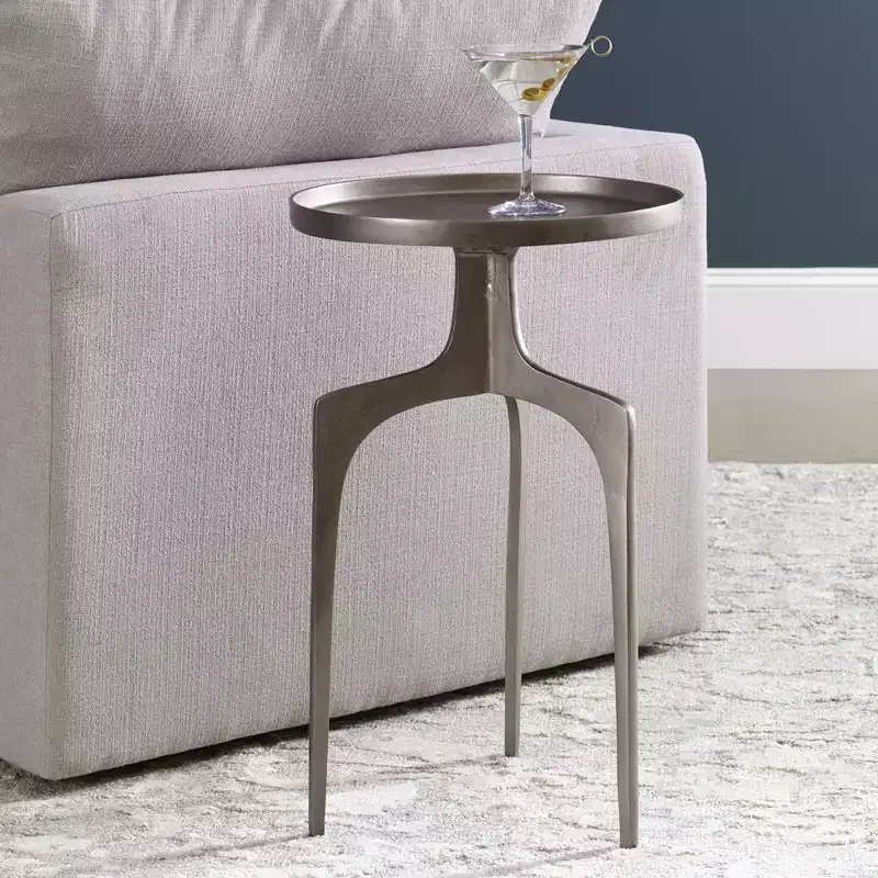 16 Wide Textured Nickel Aluminum Accent Table