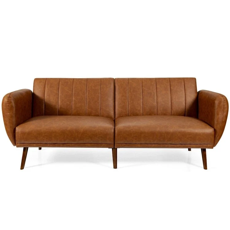 Convertible Sofa Bed with Adjustable Backrest and Faux Leather Upholstery