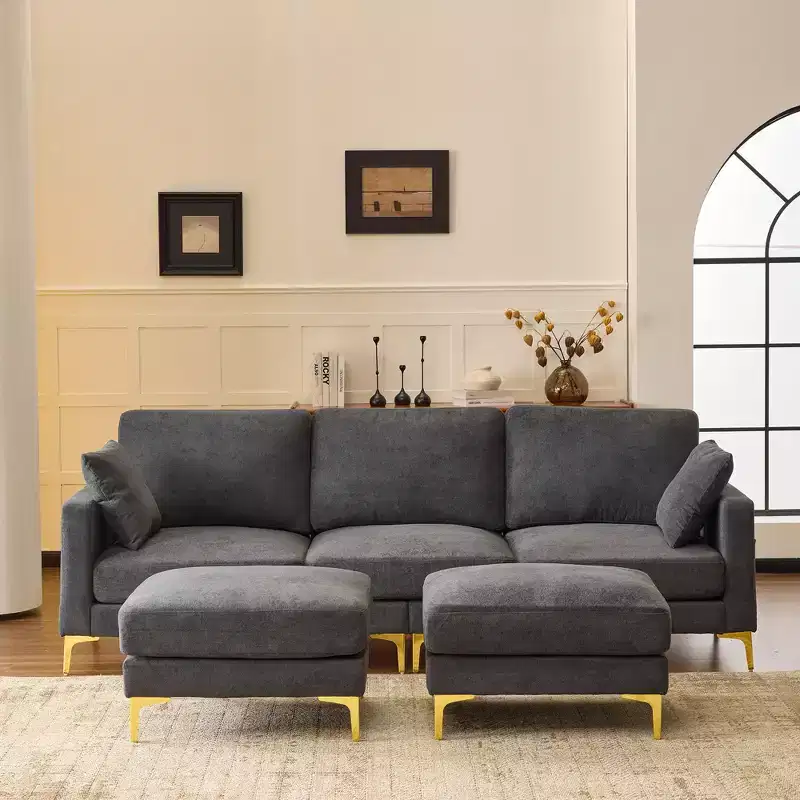 Karl Home |100 in.W Square Arm Chenille Modern U-shaped Sofa in Gray with Side Storage
