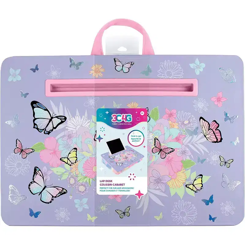 Kids Butterfly Lap Desk with Tablet & Phone Slots – Purple Pastels
