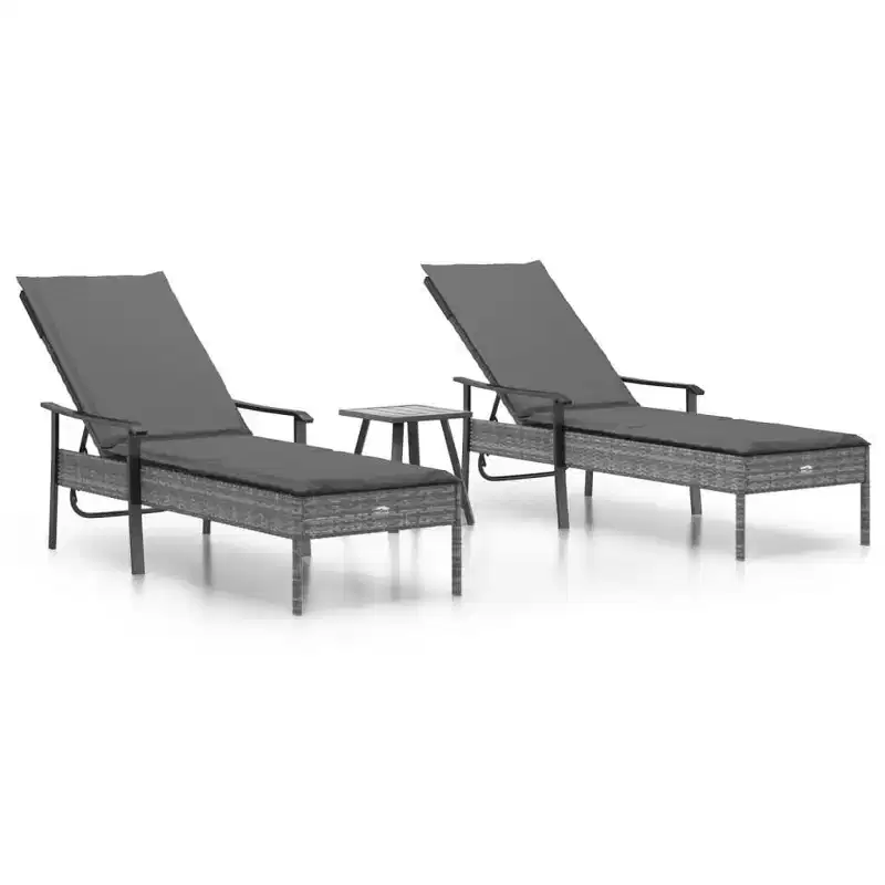 vidaXL Sun Lounger Grey PE rattan, powder-coated steel Extra Long