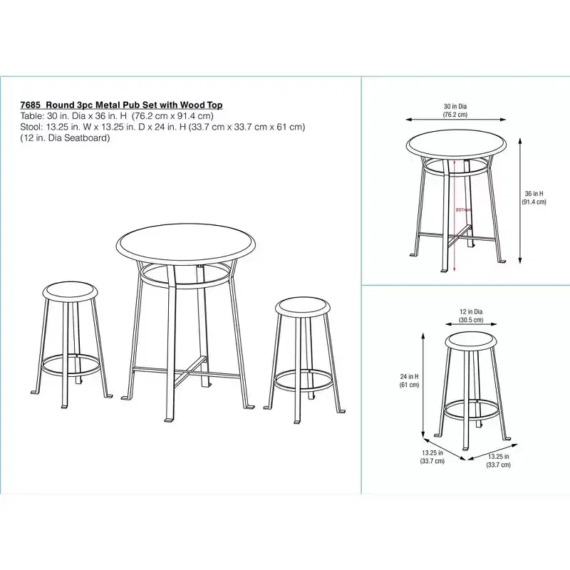 DHP Montgomery Industrial 3-Piece Dining Set, Dark Mahogany