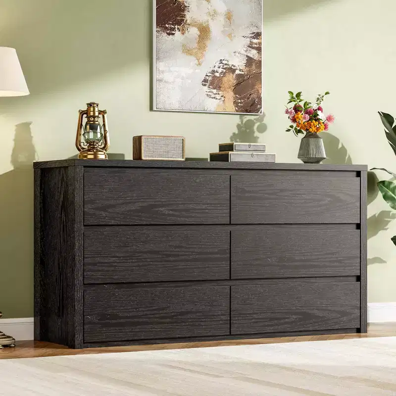 Rustic Farmhouse 6 Dresser for Bedroom,Wooden Drawer Dresser,Handle-Free Storage Cabinet with Drawers for Bedroom, Living Room, with Anti-Tip Safety