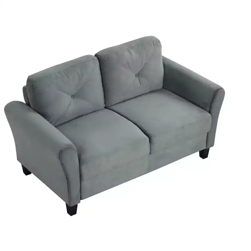 2-Seater Gray Velvet Sofa with Thick Cushions & Wood Frame for Small Spaces