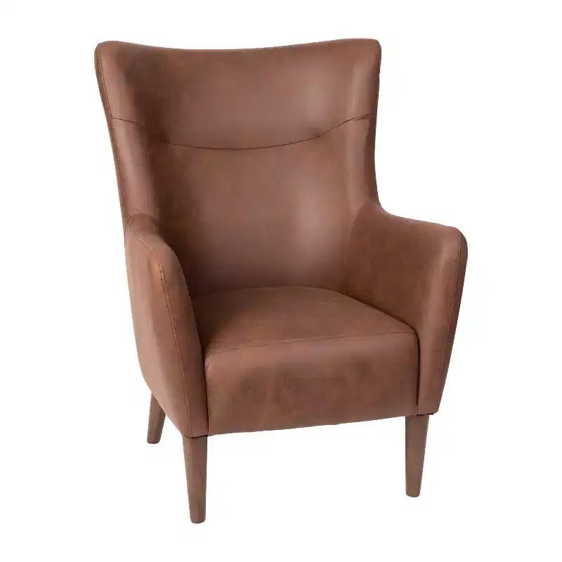 Traditional Wingback Accent Chair - Faux Leather, Wooden Frame