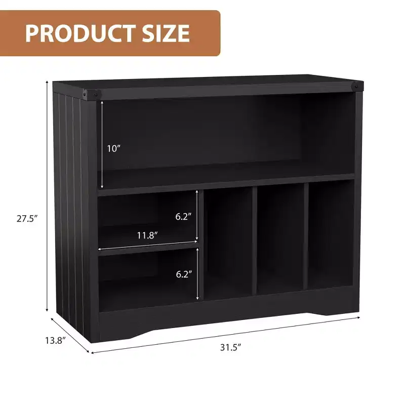 Record Player Stand, Farmhouse Turntable Stand with 6 Vinyl Storage, Vinyl Display Holder Shelf, Wooden Storage Organizer for Living Room, Black