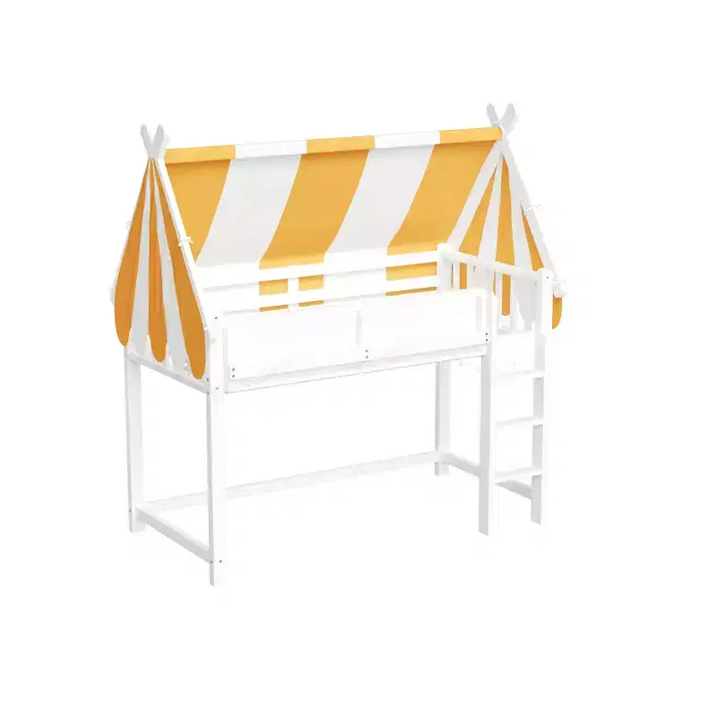 Polibi Canopy Loft Bed with LED String Lights & Front Bookshelf