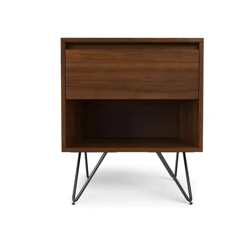 20 inch Wide Industrial Modern Nightstand in Walnut