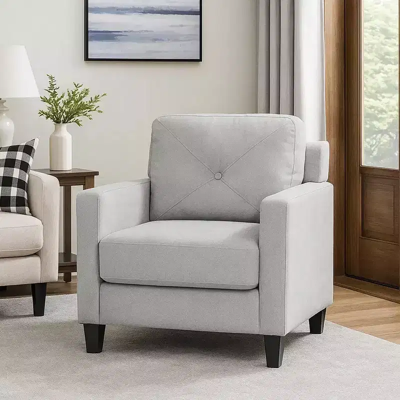 Accent Chair, Track Armrest, Gray Fabric Seat w Tufted Backrest