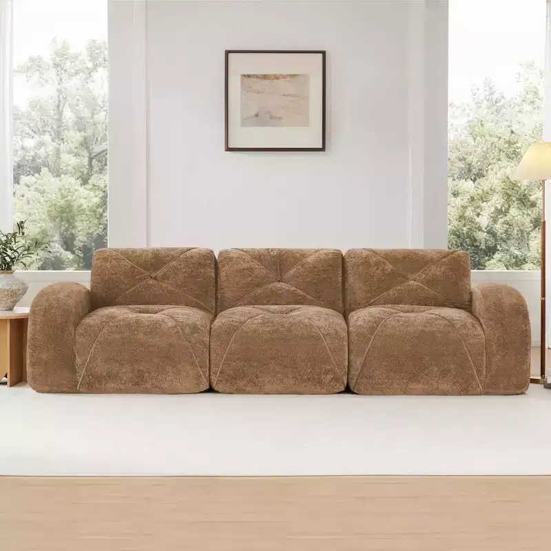 Clihome 110Boneless Sofa With Tufted,Soft Velvet Fabric,Modular Sectional Sofa,32D High Density Sponge,Anti-Slip Design,Ergonomic Design Bottom