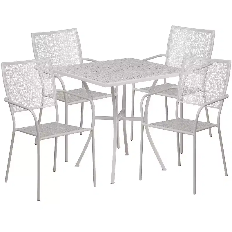 Flash Furniture Oia Commercial Grade 28 Square Indoor-Outdoor Steel Patio Table Set with 4 Square Back Chairs