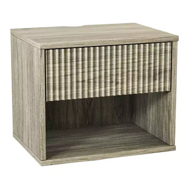 Gray Floating Nightstand with Drawer & Shelf – Set of 2