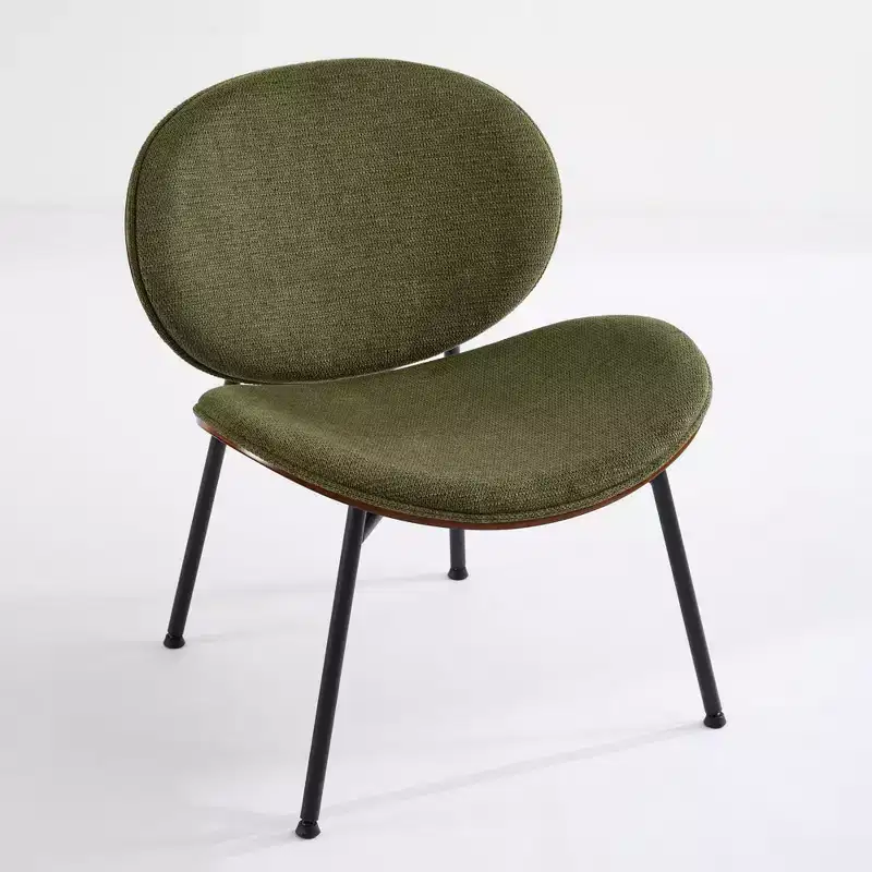 Mid-Century Modern Shell Chair Single Side Chair Tripod Leather Lounge Chair in Walnut Finish Comfortable Backrest