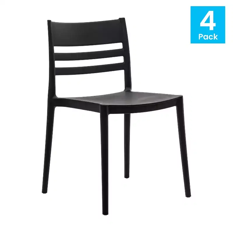Flash Furniture Bridgeport Set of 4 Indoor-Outdoor Stacking Patio Chair with Slatted Backrest, Commercial All-Weather Resin Chair