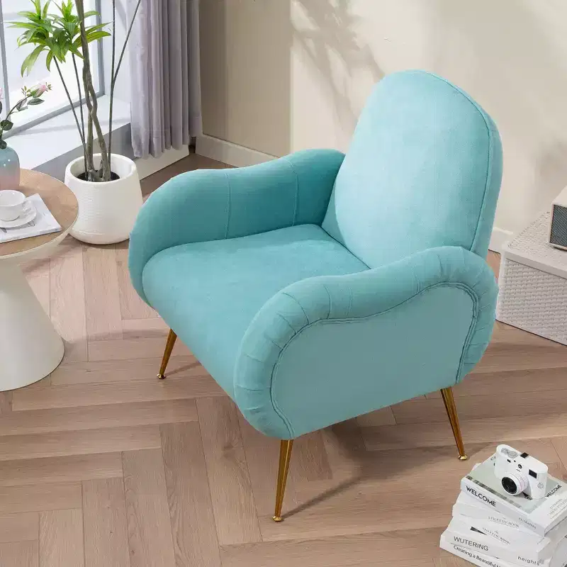 Modern Accent Chair for Bedroom with Metal Gold Legs, Snowflake Fabric Armchair, Single Sofa Chair for Living Room