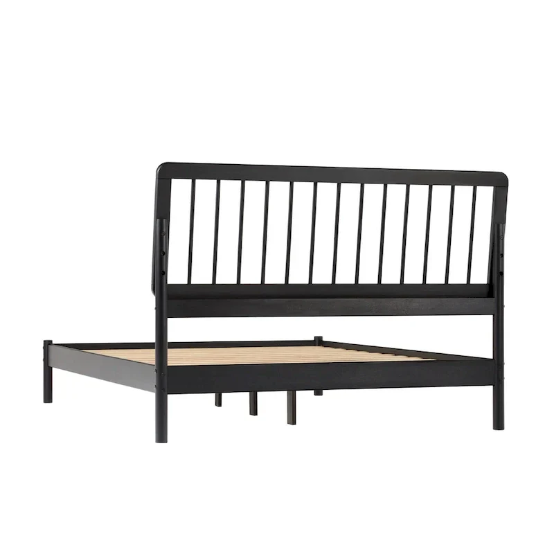 Solid Wood Queen Spindle Bed, Caramel / Natural Pine / Black, Fits 2