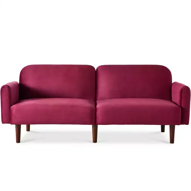 Best Choice Products Curved Convertible Futon, Velvet Fabric Split-Back Sleeper Bed