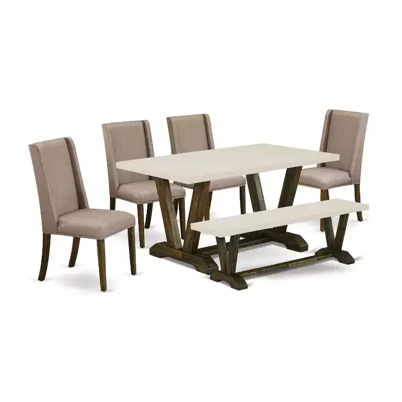 HomeStock 6-Pc Multi-Color Solid Wood Top-Rectangular Upholstered Dining Room Set-Seats 4