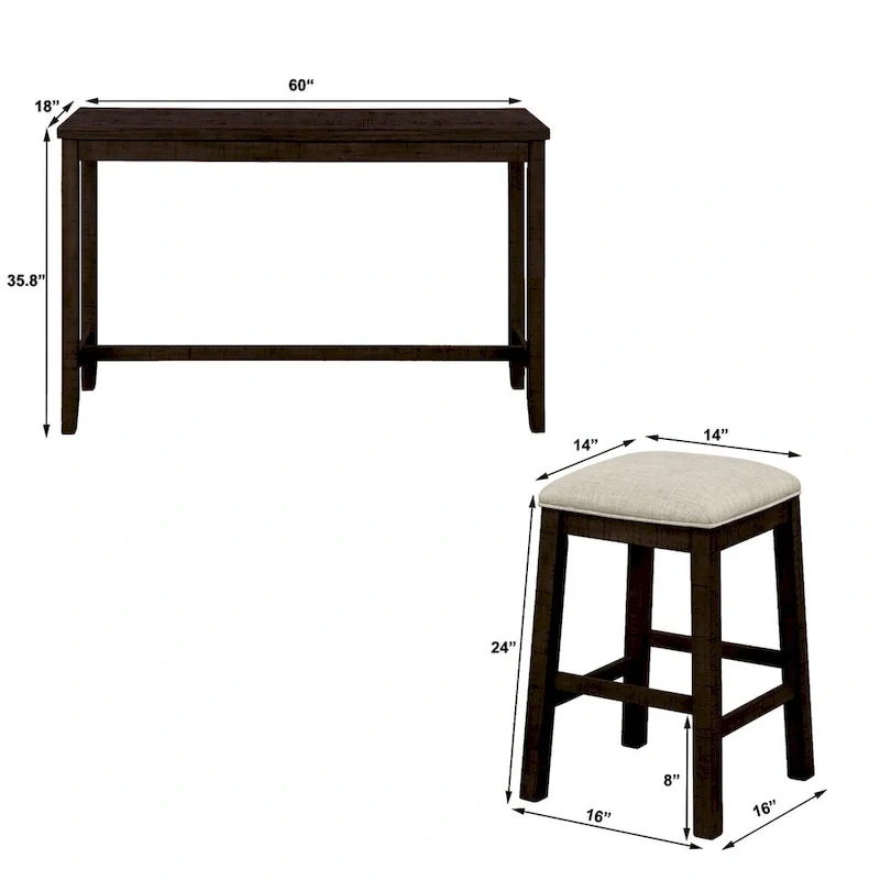 4 Pieces Counter Height Table with Fabric Padded Stools