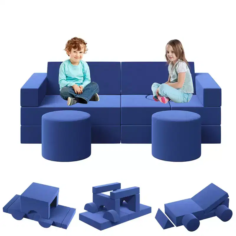 Modular Kids Play Couch, 22Pcs/13Pcs Kids Explorer Couch, Convertible Foam Play Couch for Bedroom and Playroom Furniture, 2 Seat Gray Couch for Kids