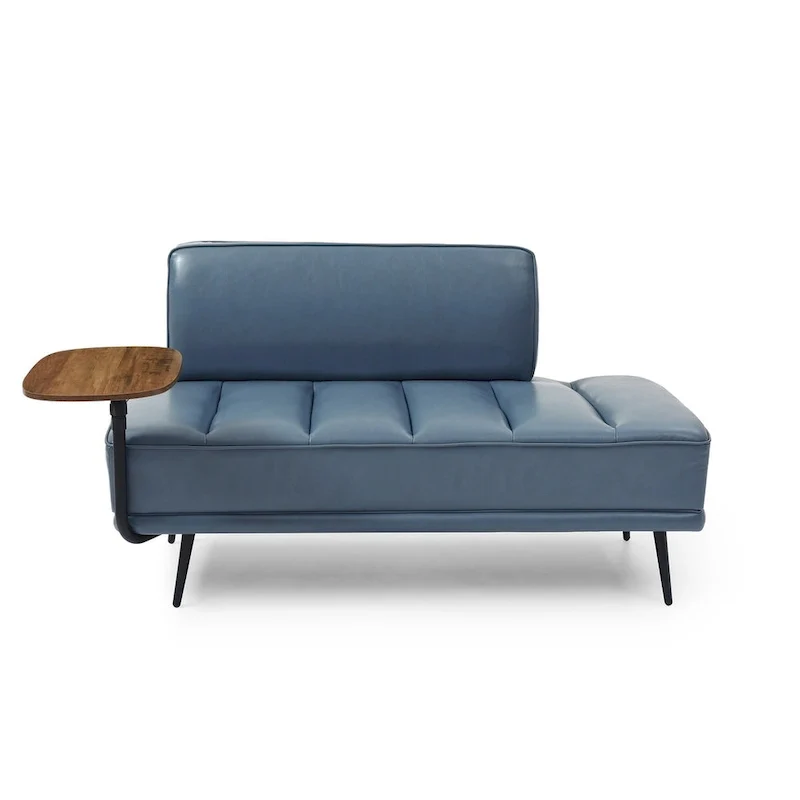 56.3Width End of Bed Bench,Faux Leather Upholstered With side table,360-degree Swivel tray couch,Entryway Ottoman,Metal Legs