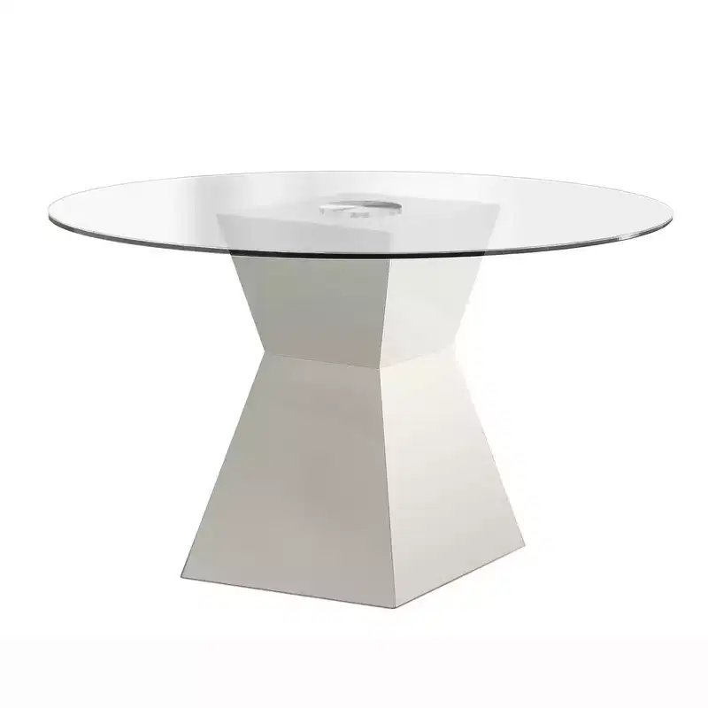 White Round Dining Table with Glass Top, Seats 4