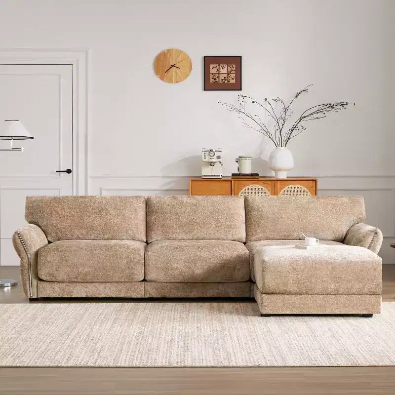 L-Shaped Sectional Sofa Set with Ottoman, 3-Seat Chenille Couch with Extra-Wide Seat and USB, 110
