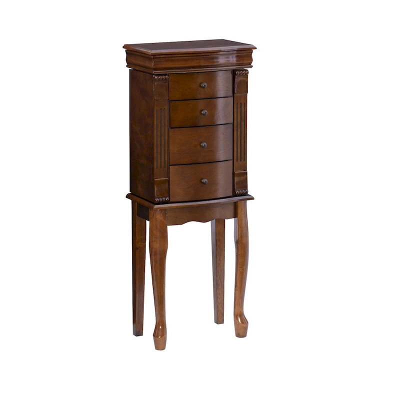 Carved Jewelry Armoire with Drawers - 32.25 - Walnut Brown