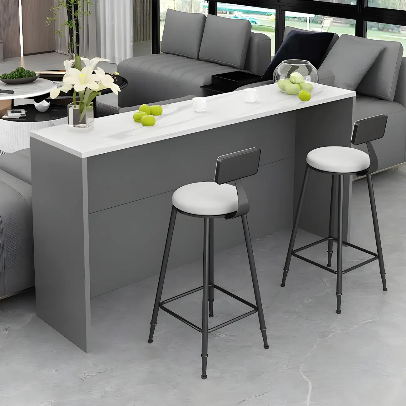 Living Room White Rectangular Wood Long Bar Table