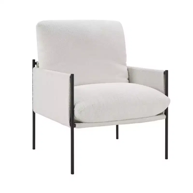White Accent Chair w/ Wood Arms & Removable Cushion