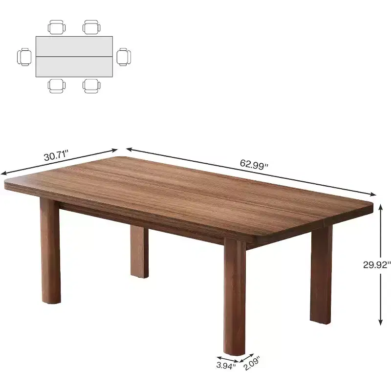 Lantine Farmhouse Wood Dining Table for 4-6 People, 63?Large Rectangle Kitchen Table, with Solid Wood Legs for Dining Room,Brown