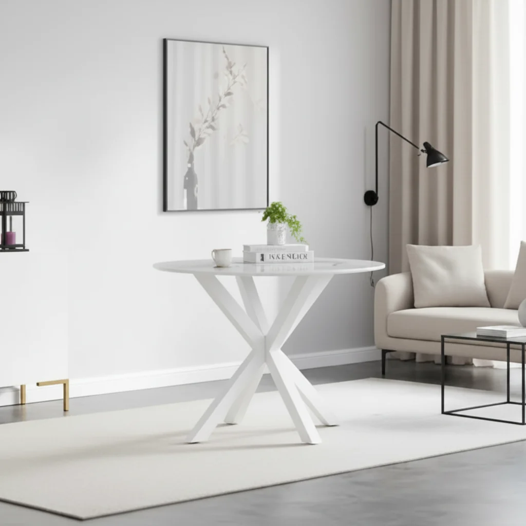 Elegant Pedestal Table: Mid-Century Design, Cross-Legs, MDF - Dining or Coffee Use