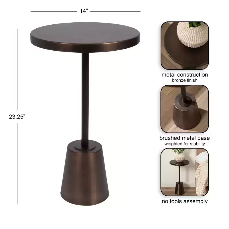 Tira Round Metal Side Table, Bronze, 14x14x24
