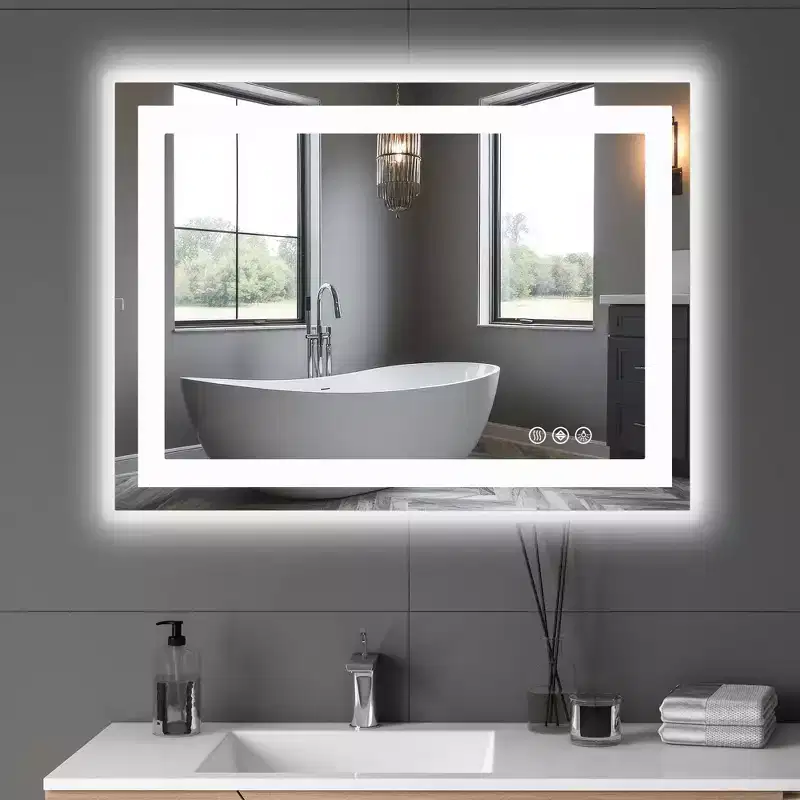 24x36 Inch Anti-Fog Mirror, Large LED Bathroom Mirror with Touch Sensor, White
