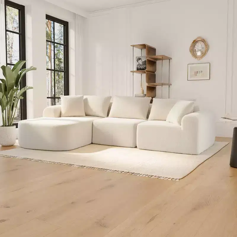 PexFix 104 Oversized Modular Sectional Sofa with L-Shape Chaise Modern Upholstered Cloud Couches with Throw Pillows for Living Room Bedroom Beige