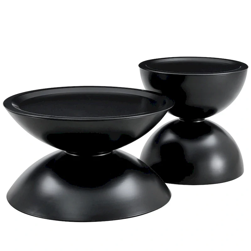 Round Coffee Tables with Metal Frame, Matt Black / Milk White, Set of 2