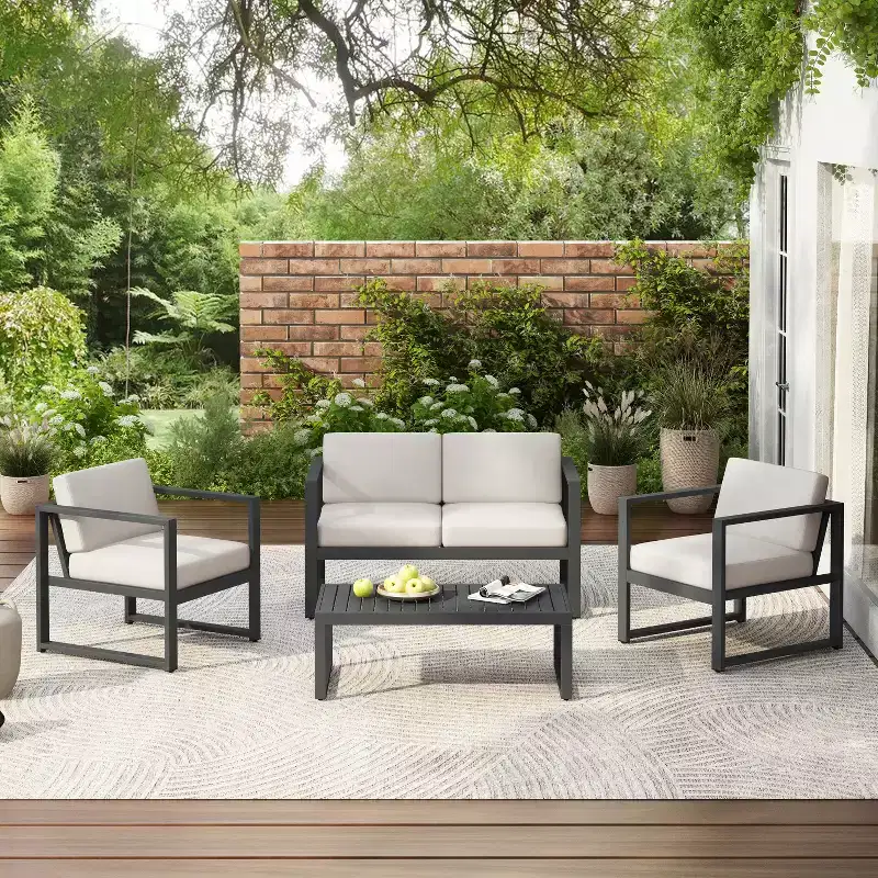 Christopher Knight Home Thorne Outdoor Modern Aluminum 4 Seater Chat Set