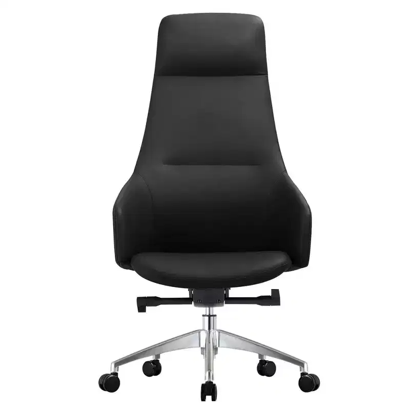 LeisureMod Celeste High-Back Leather Office Chair with Headrest - Modern Iron Frame Swivel & Tilt Executive Desk Chair