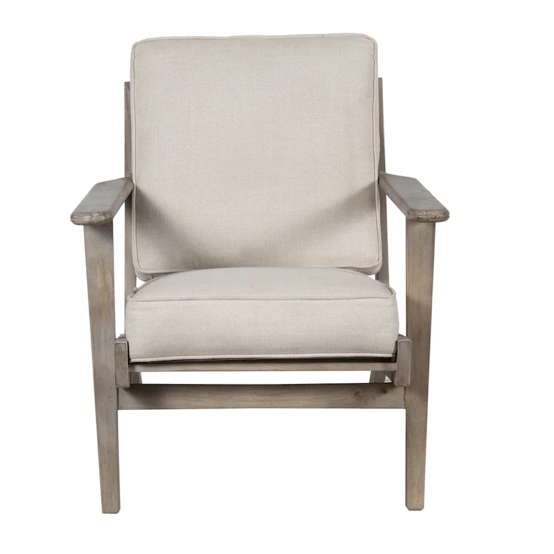 Amber Accent Chair, Handcrafted Slatted Mango Wood, Buffalo Leather Cushions, Angled Legs