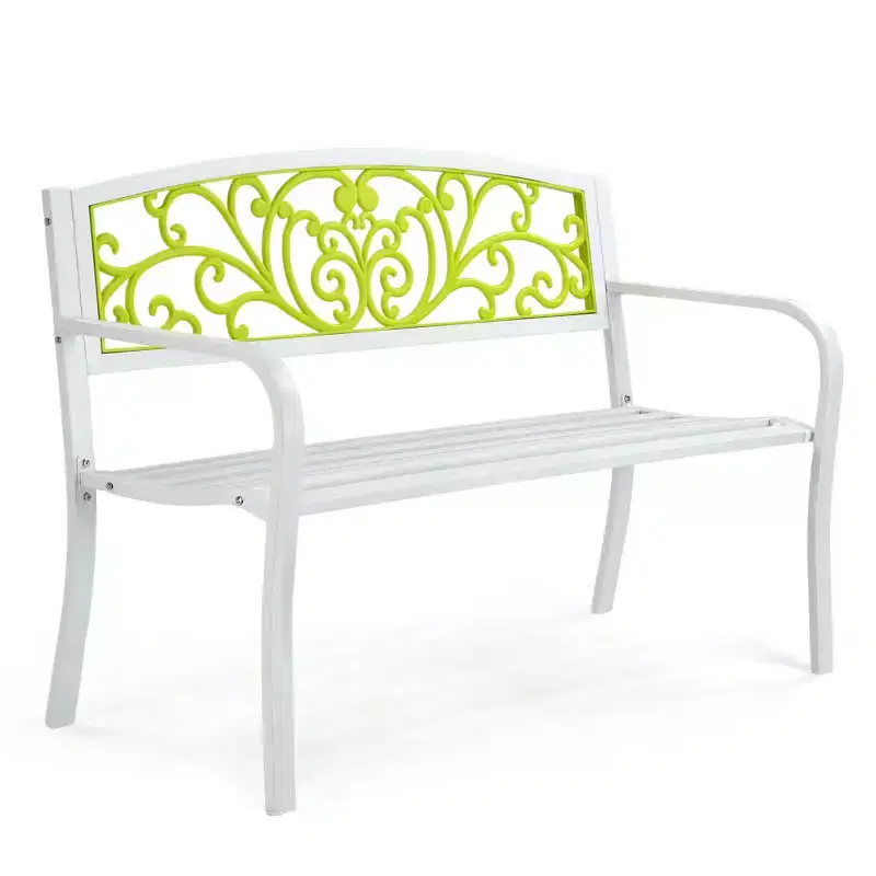Karl Home | White Steel Patio Bench With Yellow Backrest