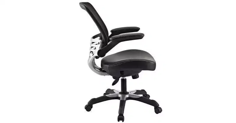 Edge Mesh Vegan Leather Seat Office Chair with Flip-Up Arms Black - Modway