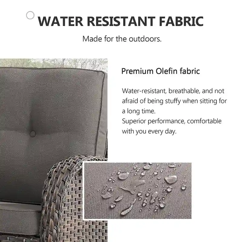 Patio Glider Sofa and Swivel Chair with Ottoman - Brown